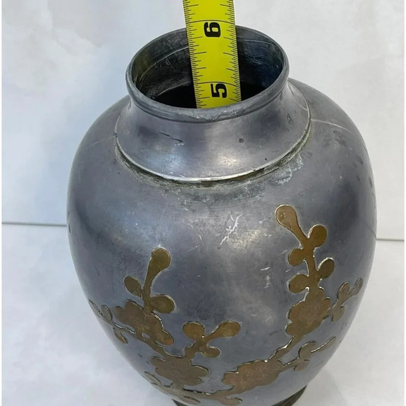 Decorative Crafts Inc Vintage Collection Metal Asian Vase Gray Sz 7" - Picture 3 of 11